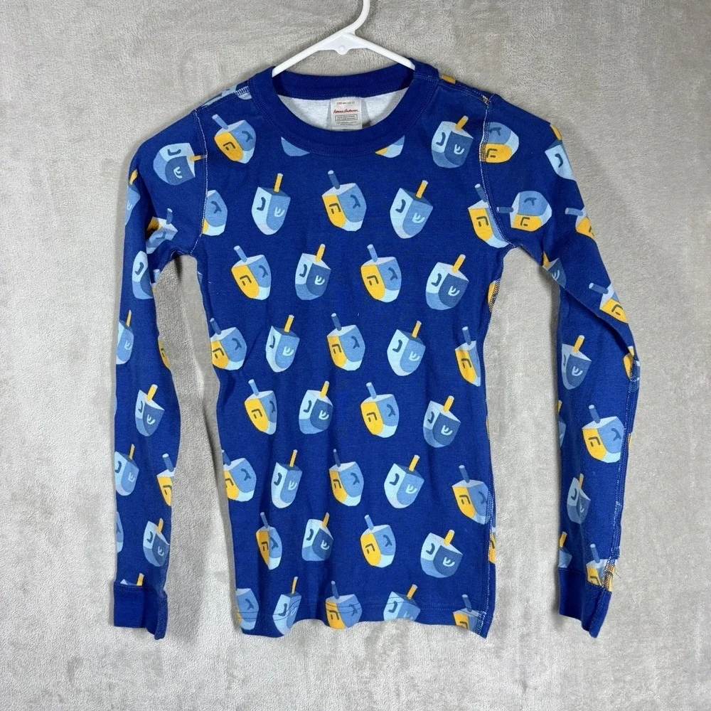 Hanna Andersson Fitted Dreidel Pajamas Kids Size 12 Blue Organic Cotton Hanukkah